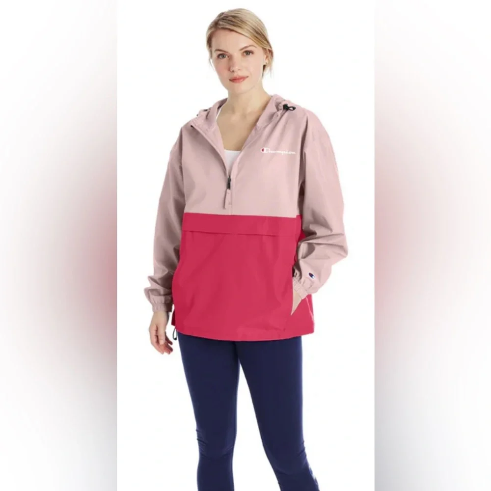 Champion Packable Colorblock Windbreaker Jacket. 2 Tone Pink NWOT - Picture 2 of 16